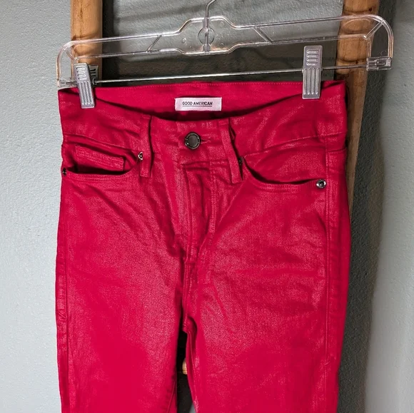 Good American Good Waist shiny red skinny 0/25 - Picture 6 of 8